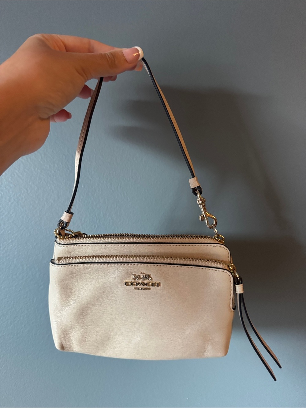 Coach Cream Leather Mini Double Zip Wristlet